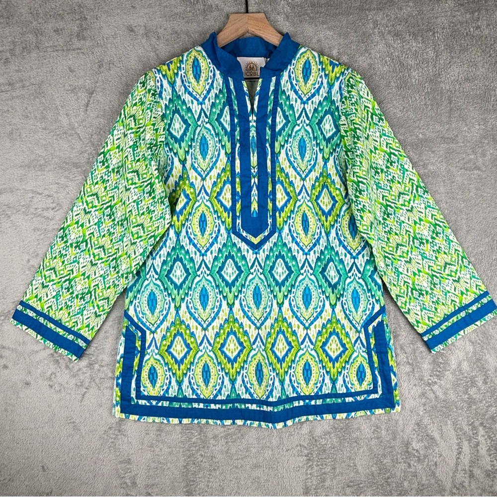NicoBlu Shirt Womens Large Nicobar Jungle Green Ikat Tunic NWT